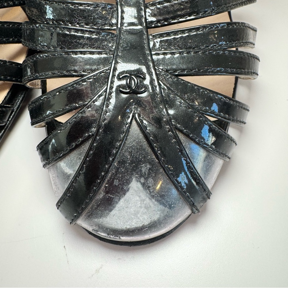 Chanel Black Patent Leather & Clear PVC Cage Block Heel Pumps W CC Logo, Sz 38 - Picture 7 of 13